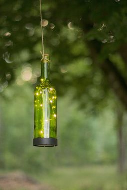 STAR TRADING LED Dekolicht LED Solar Flasche Glasflasche grün H: 31cmLichtsensor für Außen, LED Classic, warmweiß (2100K bis 3000K)