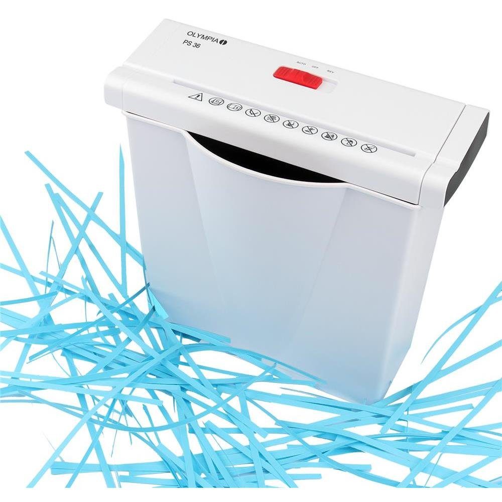 OLYMPIA OFFICE Aktenvernichter PS 36 Home Office, 7L Papierkorb, Streifenschnitt 6 mm, Sicherheitsstufe P2