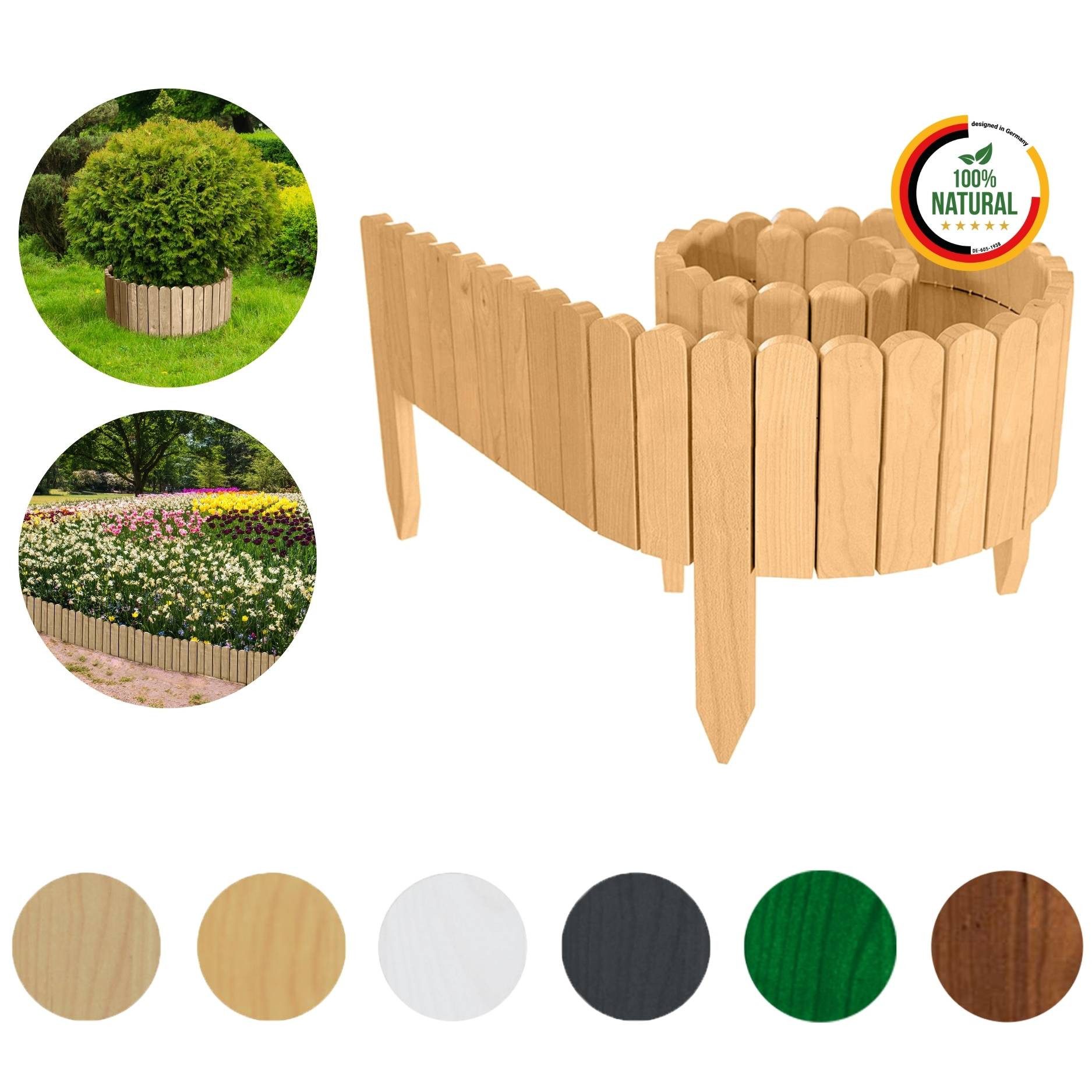 Floranica Palisade Кроватиinfassung Beetumrandung Rasenkante Umrandung Flexibler Rollborder, LxH: 200x10 cm, Natur, Dekozaun Holzzaun Umzäunung Blumenbeeten Garten Кроватиn Kräutergarten