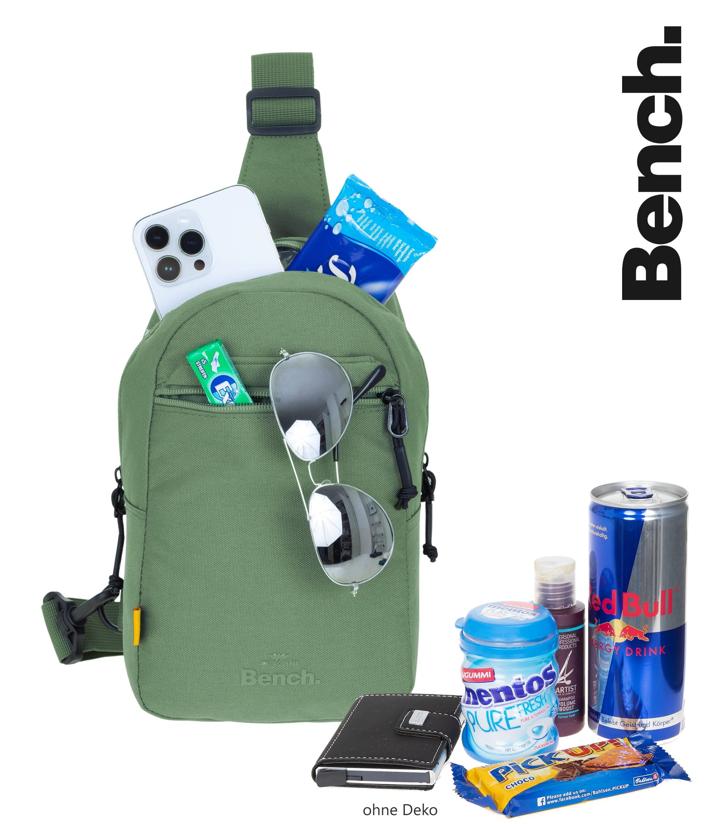 Bench. Umhängetasche Rucksack Crossbody Sling Bag Damen Herren klein, Fahrrad Tasche Konzert Festival Bag Umhängetasche + Etui