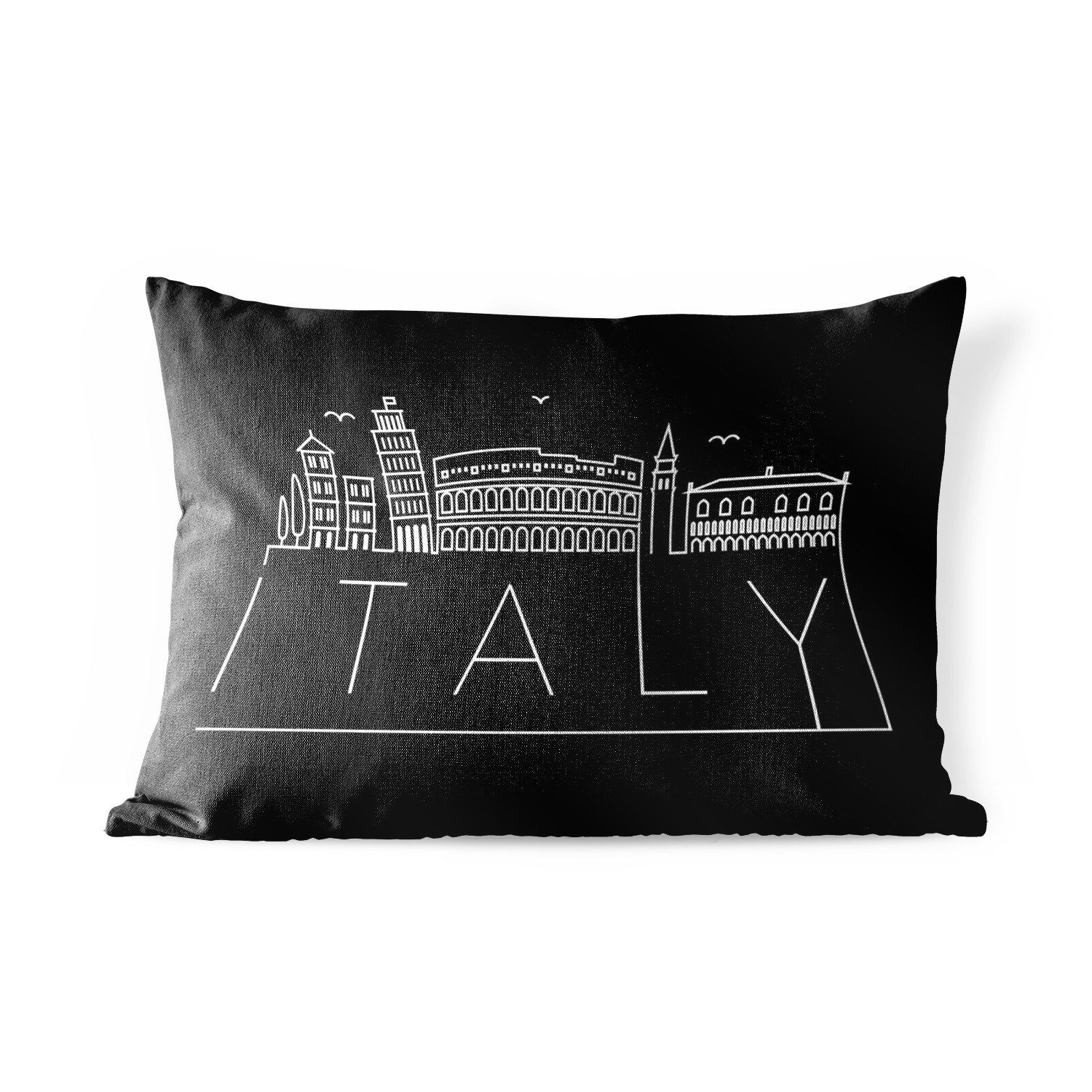 MuchoWow Dekokissen Stadtbild "Italien" mit schwarzem Hintergrund, Outdoor-Dekorationskissen, Polyester, Dekokissenbezug, Kissenhülle