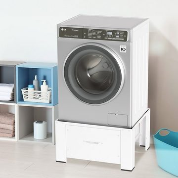 Randaco Waschmaschinenuntergestell Waschmaschinen Untergestell mit Schublade Rutschfesten aus Stahl Weiß