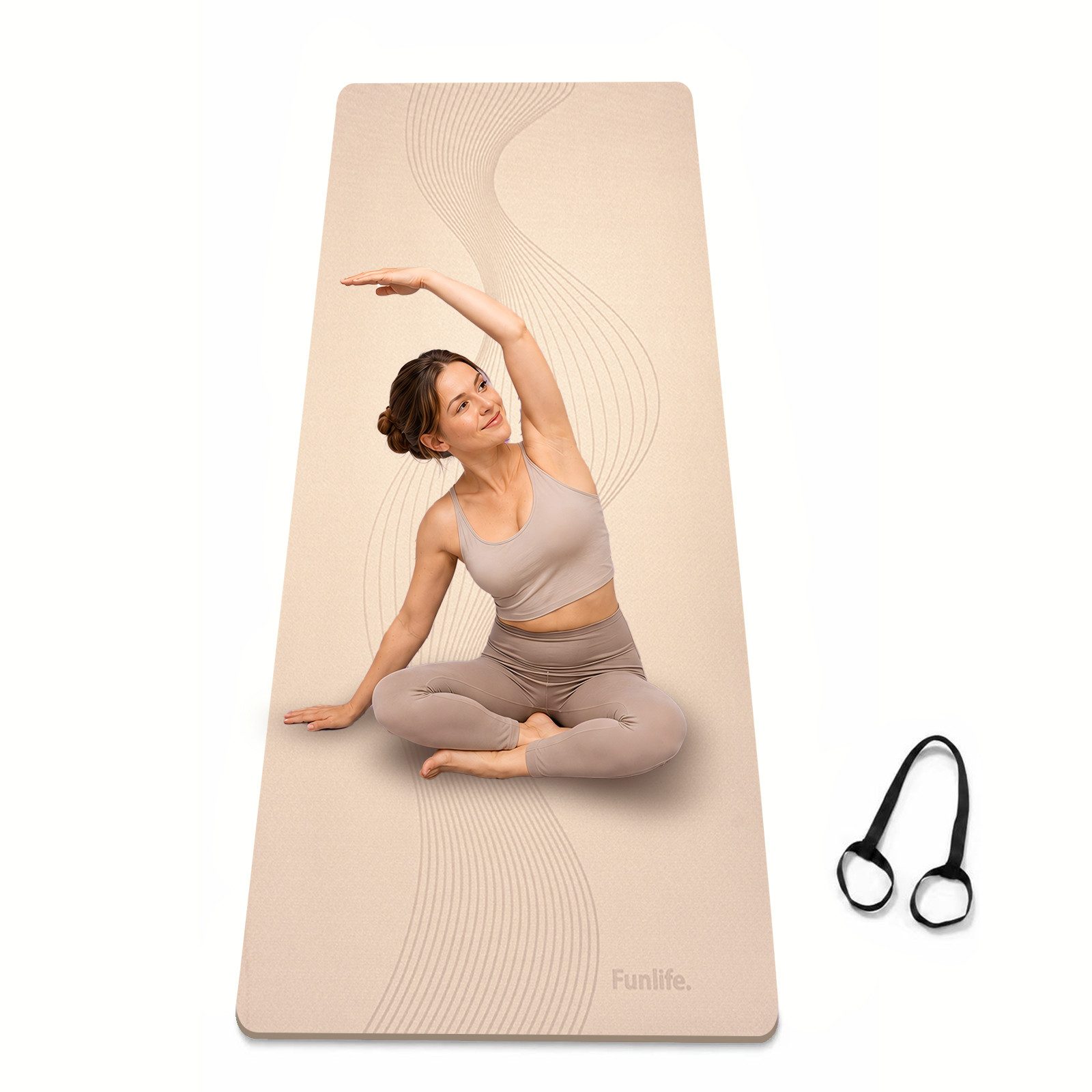 FunLife Yogamatte Comfort 61 cm– einzeln oder mit 3 Widerstandsbändern (Set, Yogamatte, Tragegurt), 8 mm gepolstert, rutschhemmend, formstabil, mit Tragegurt