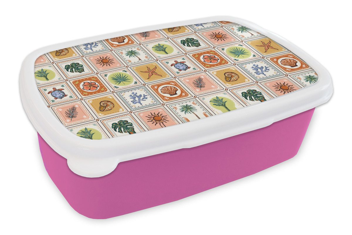 MuchoWow Lunchbox Küste - Meer - Sommer - Multi, Kunststoff, (2-tlg), Brotdosen, Lunch Box, Brotbox für Kinder und Erwachsene