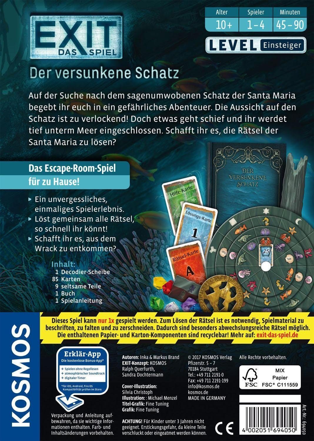 Kosmos Spiel EXIT, Der versunkene Schatz, Rätselspiel, Made in Germany