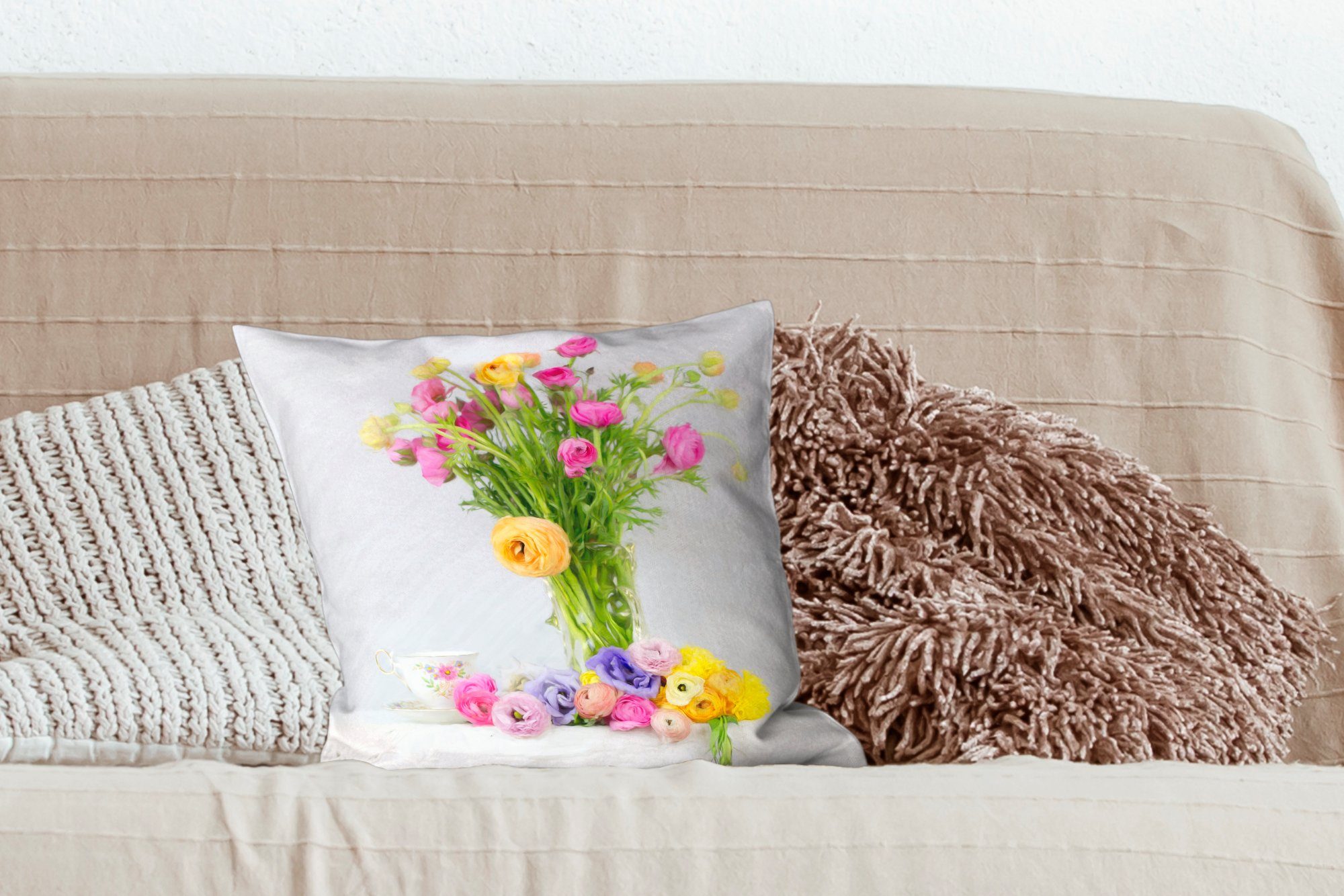 Füllung - Zierkissen Schlafzimmer, Wohzimmer, Deko, - MuchoWow mit Sofakissen Farben Dekokissen Blumen, für Stillleben