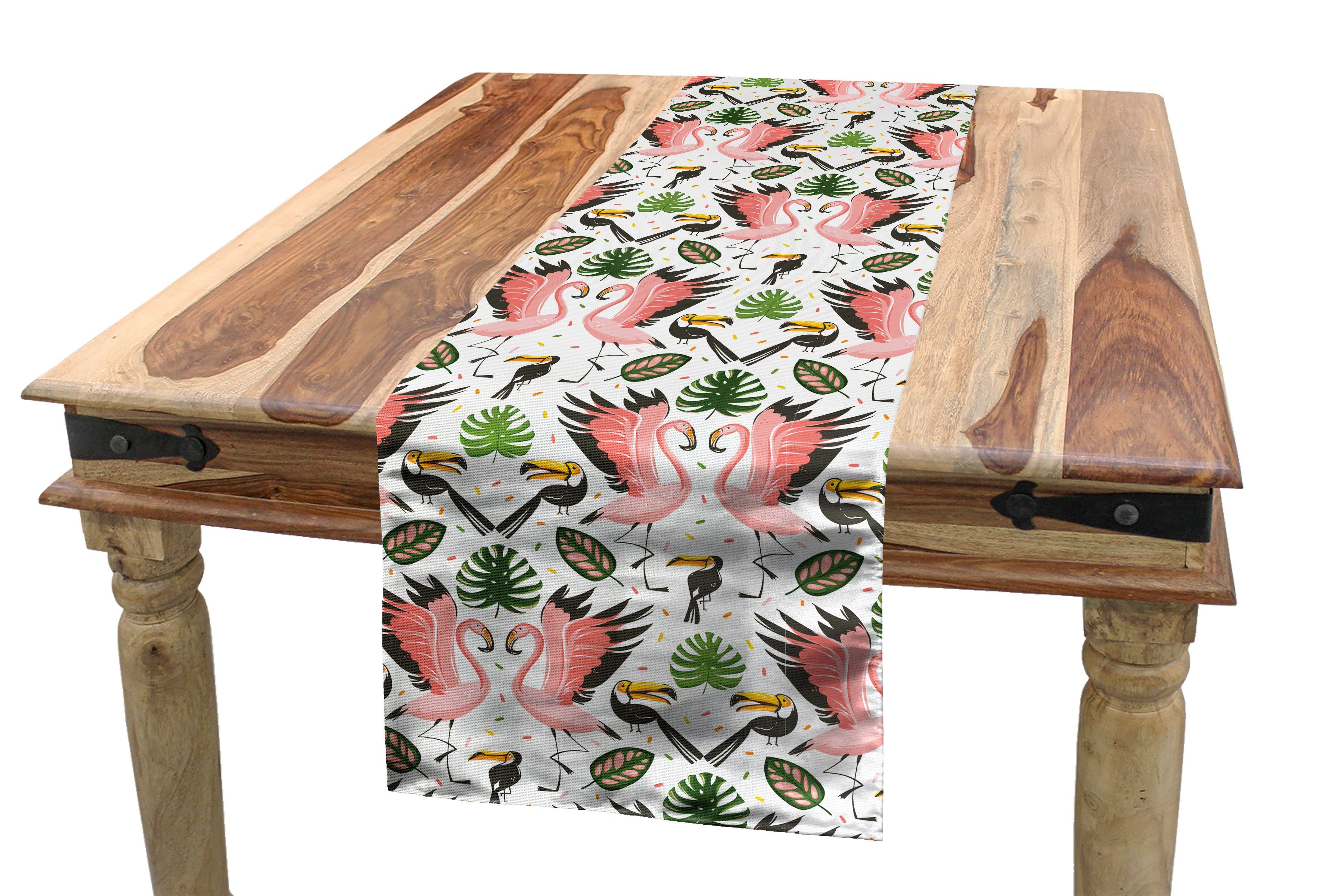 Abakuhaus Tischläufer Esszimmer Küche Rechteckiger Dekorativer Tischläufer, Boho Exotische Flamingo und Blätter