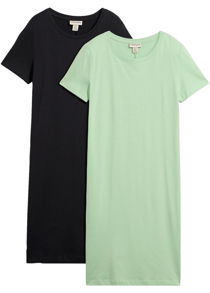 bonprix Jerseykleid (Packung, 2-tlg) casual Stil, im 2er-Pack, aus Baumwolle, bequeme Passform