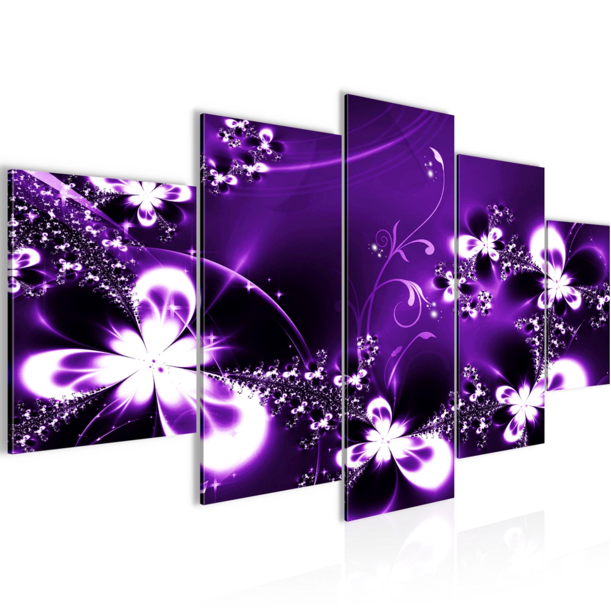 Runa Art Wandbild Bild Abstrakt Blumen Violett Lila auf Vlies Leinwand 100553a, 150L x 75B cm