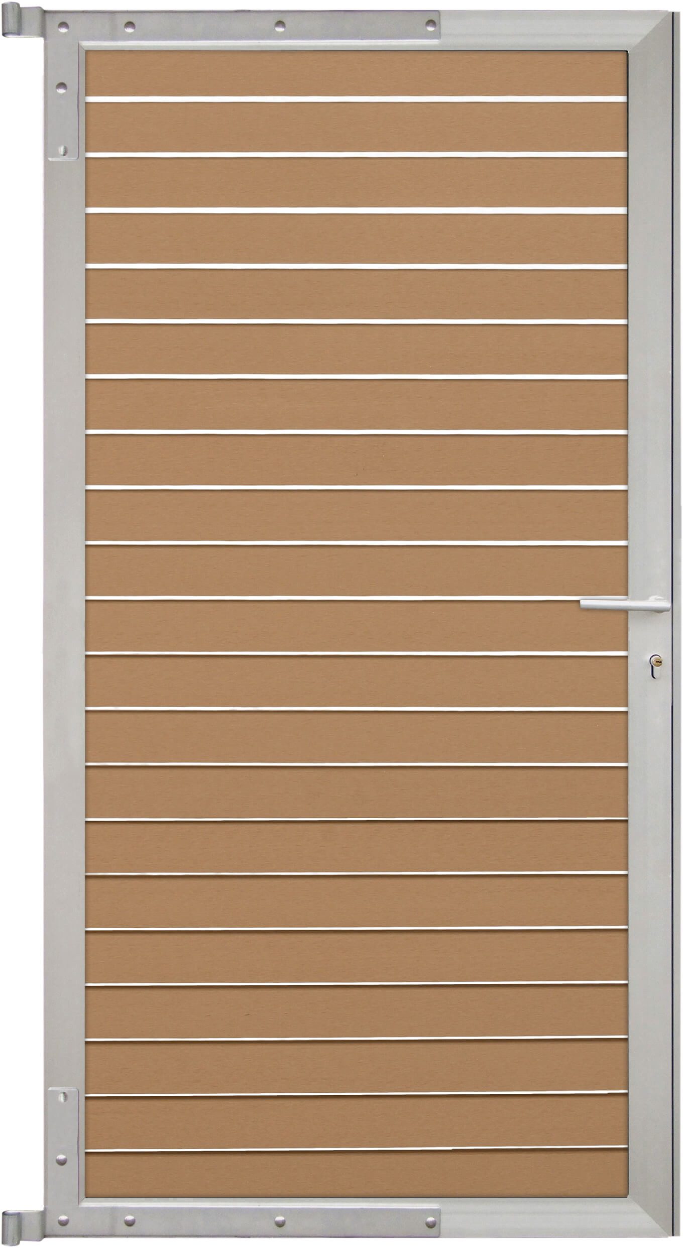 GartenLand Zauneinzeltür Tor für Steckzaun Stockholm ca. 90x175 cm, (Set, Ohne Pfosten), Karamellbraun / Alu Silber