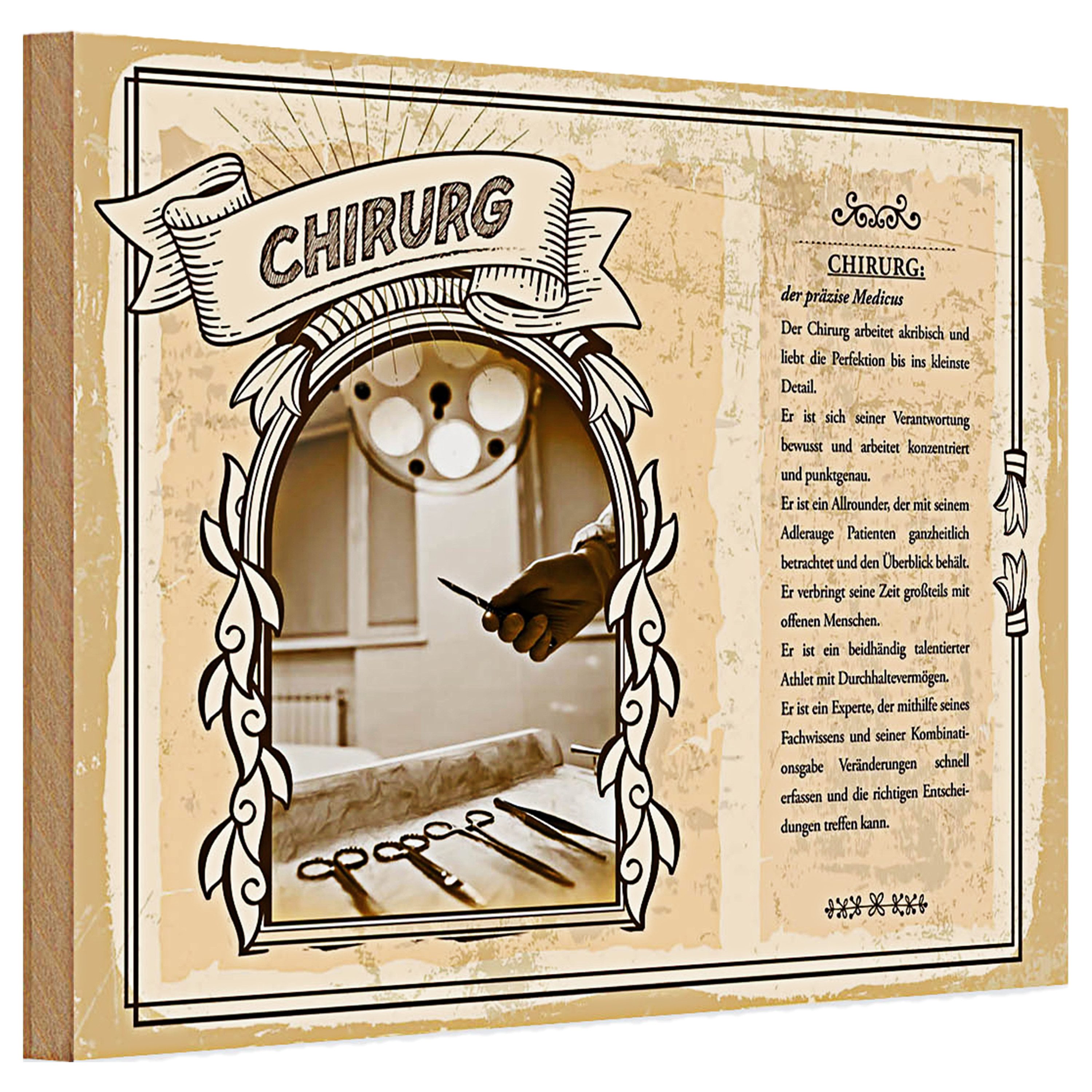 Roomando Holzbild Holzschild Berufe 30x20cm Chirurg präzis Medicus Perfektion