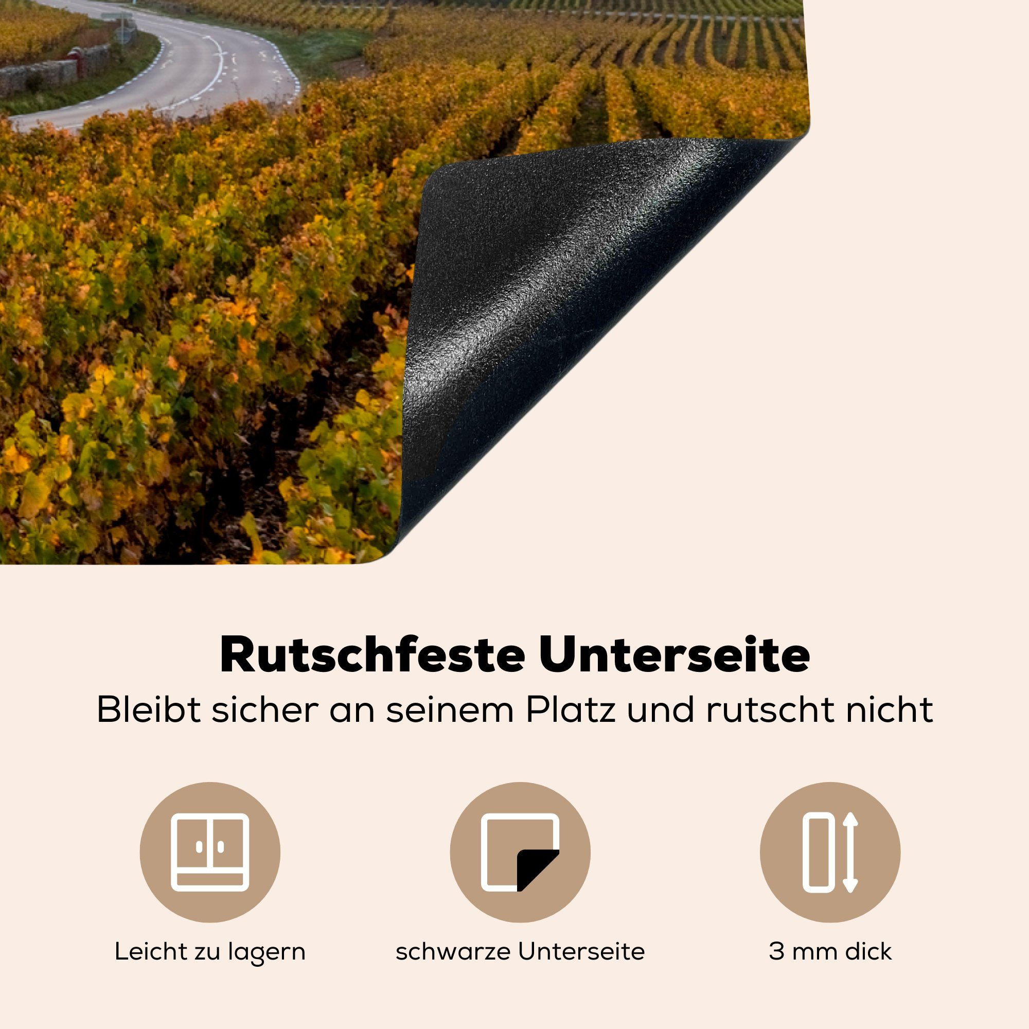 Schutz - Induktionskochfeld MuchoWow tlg), - Vinyl, 81x52 (1 Ceranfeldabdeckung Burgund, für Herdblende-/Abdeckplatte Sonne die Weinberg cm, küche,