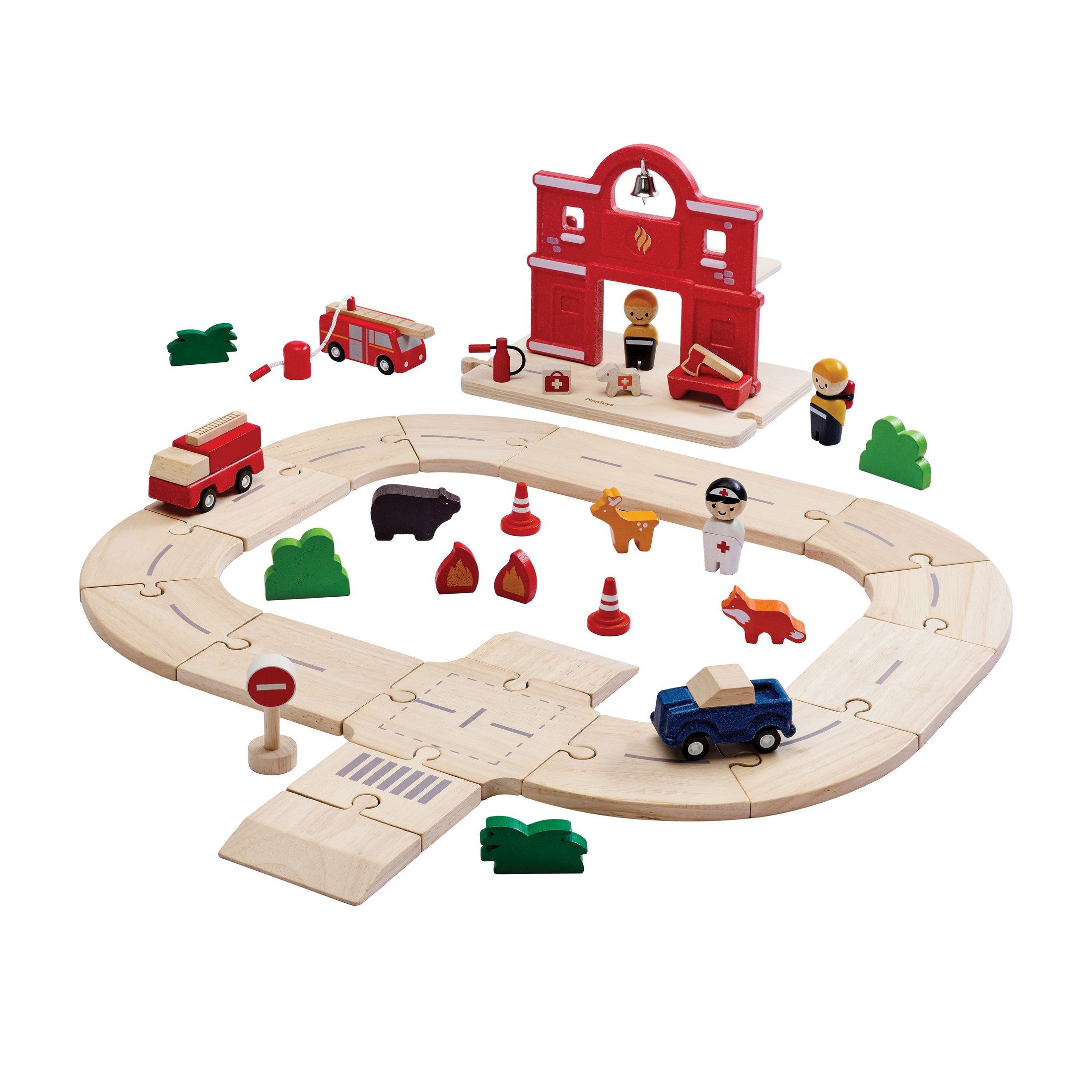 Spielzeug-Zug PlanToys- Feuerwehr- & Rettungs-Straßenset - ab 3 Jahre