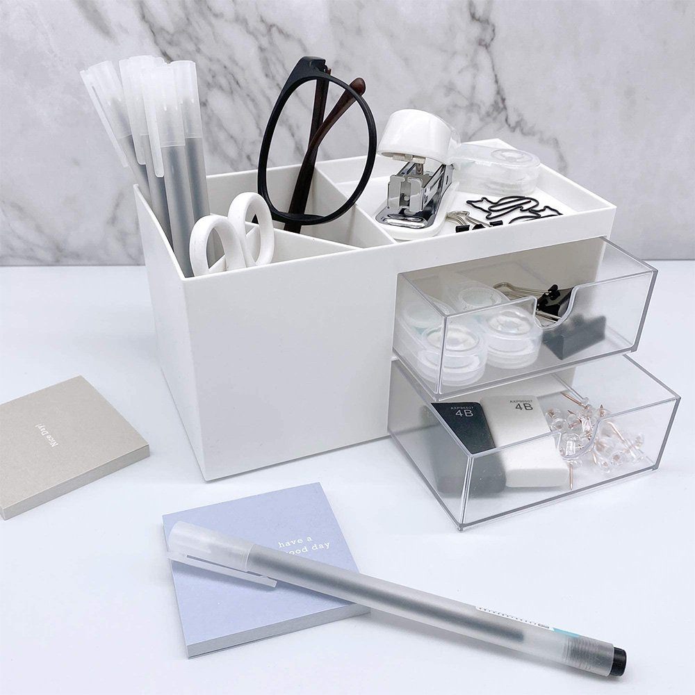 Schublade,Stifthalter mit Büro Organizer Schreibtisch Aufbewahrungsbox zggzerg Weiß Organizer