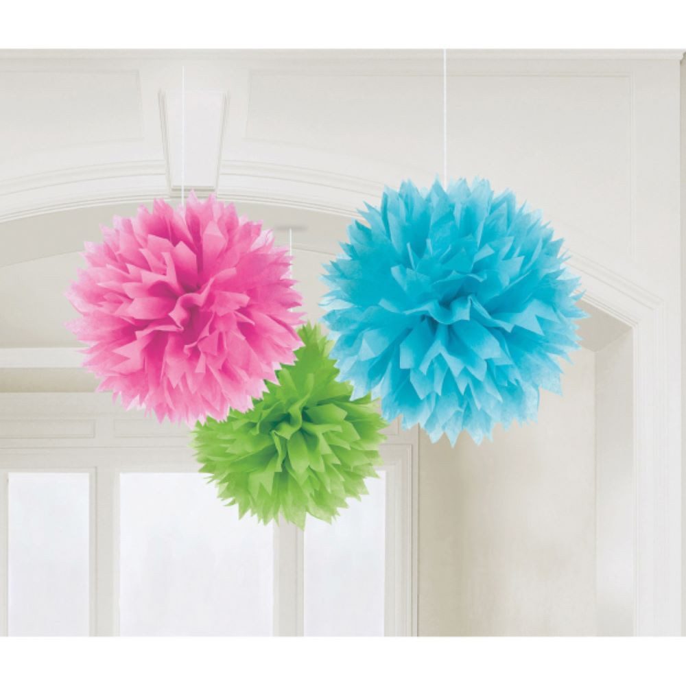 Amscan Set 3 Fluffy Azzurro e Bianco, 40, 33, 23 cm