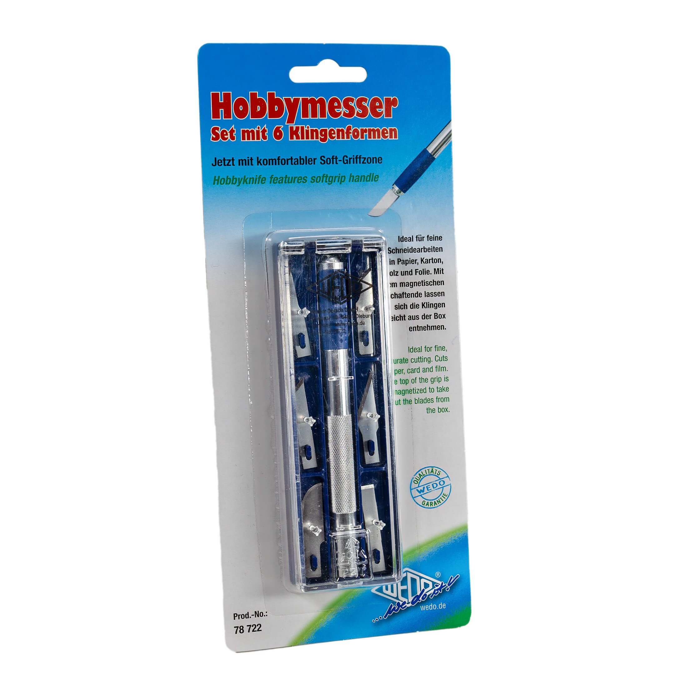 WEDO Cuttermesser WEDO Hobbymesser Set mit 6 Klingenformen - Skalpell Hobbymesser, (8-tlg), 6 Klingenformen, komfortable Soft-Griffzone