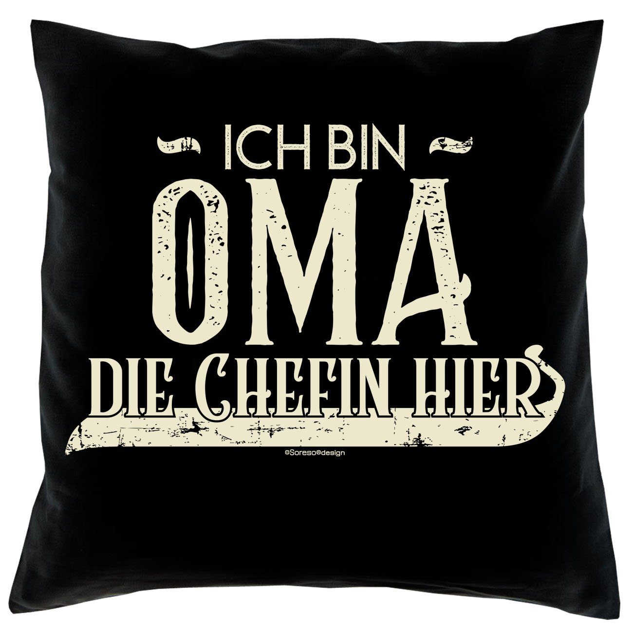 Sprüche Dekokissen Socken Sleep, Soreso® Kissen für Oma die & Ich Geschenke bin Großmutter schwarz Geschenkidee Chefin hier