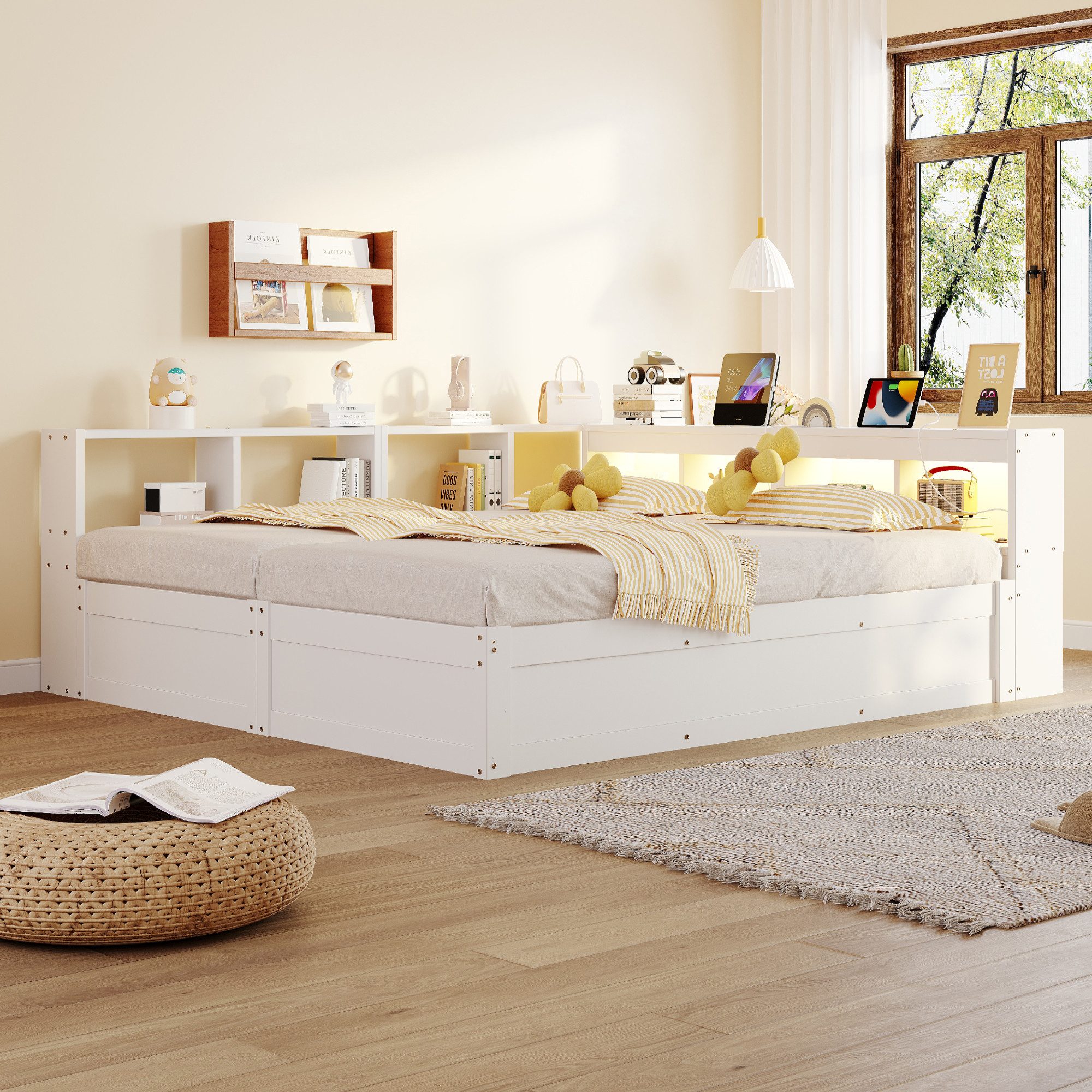STILVORA Schlafsofa Schlafsofa mit bettkasten Tagesbett 180×200 Jugendbett ohne matratze, Massivholz, Hydraulikfunktion, LED-Lichtleiste, USB-Steckdose, Für Jugendzimmer, Gästezimmer, Schlafzimmer und kleine Räume