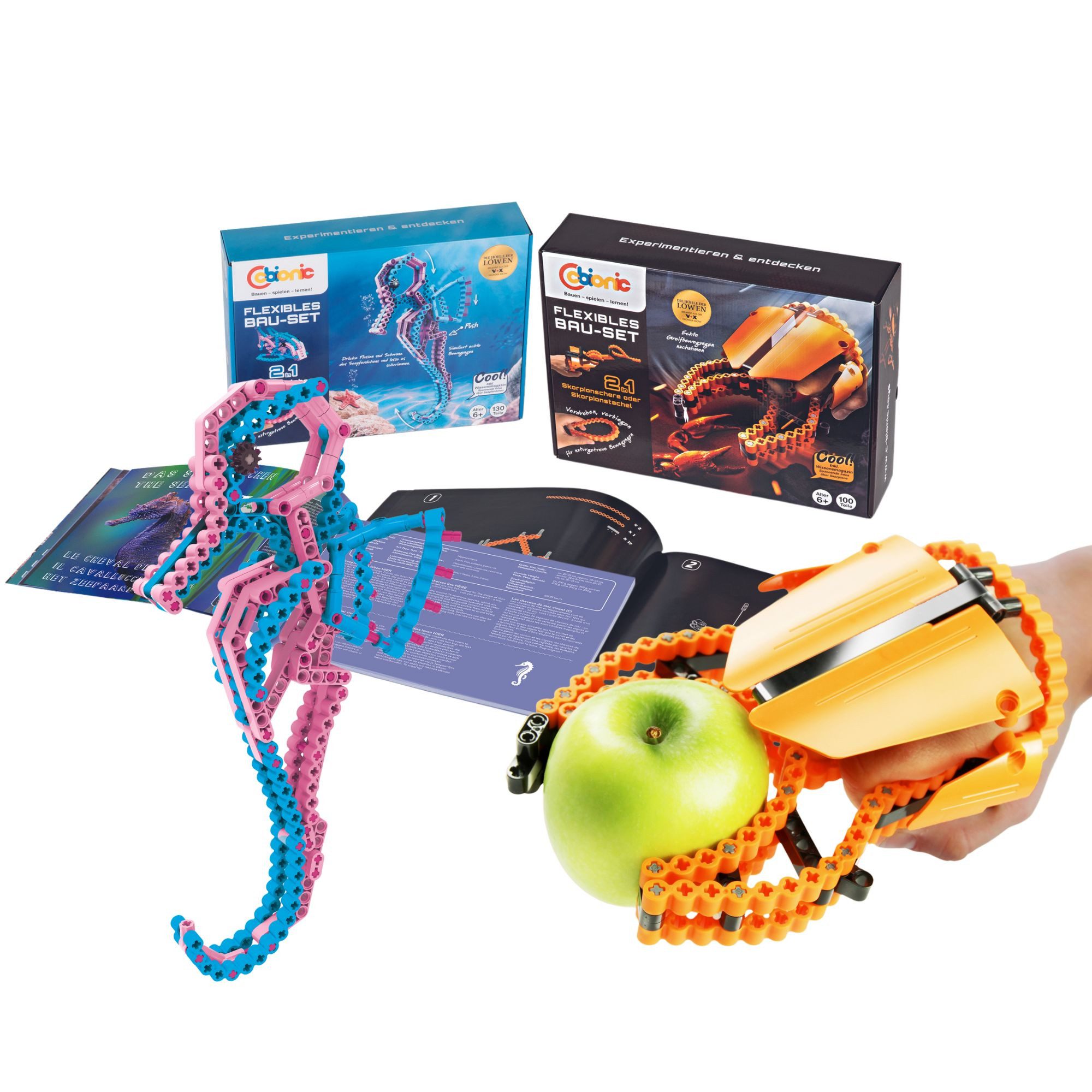 cbionic 2 tlg. - Flexible-Bausteine, Bewegungen der Natur erforschen Konstruktions-Spielset, (2 x 2-in-1, Seepferdchen/Fisch & Skorpion), Biologie und Technik spielend mit Bausteinen vereinen