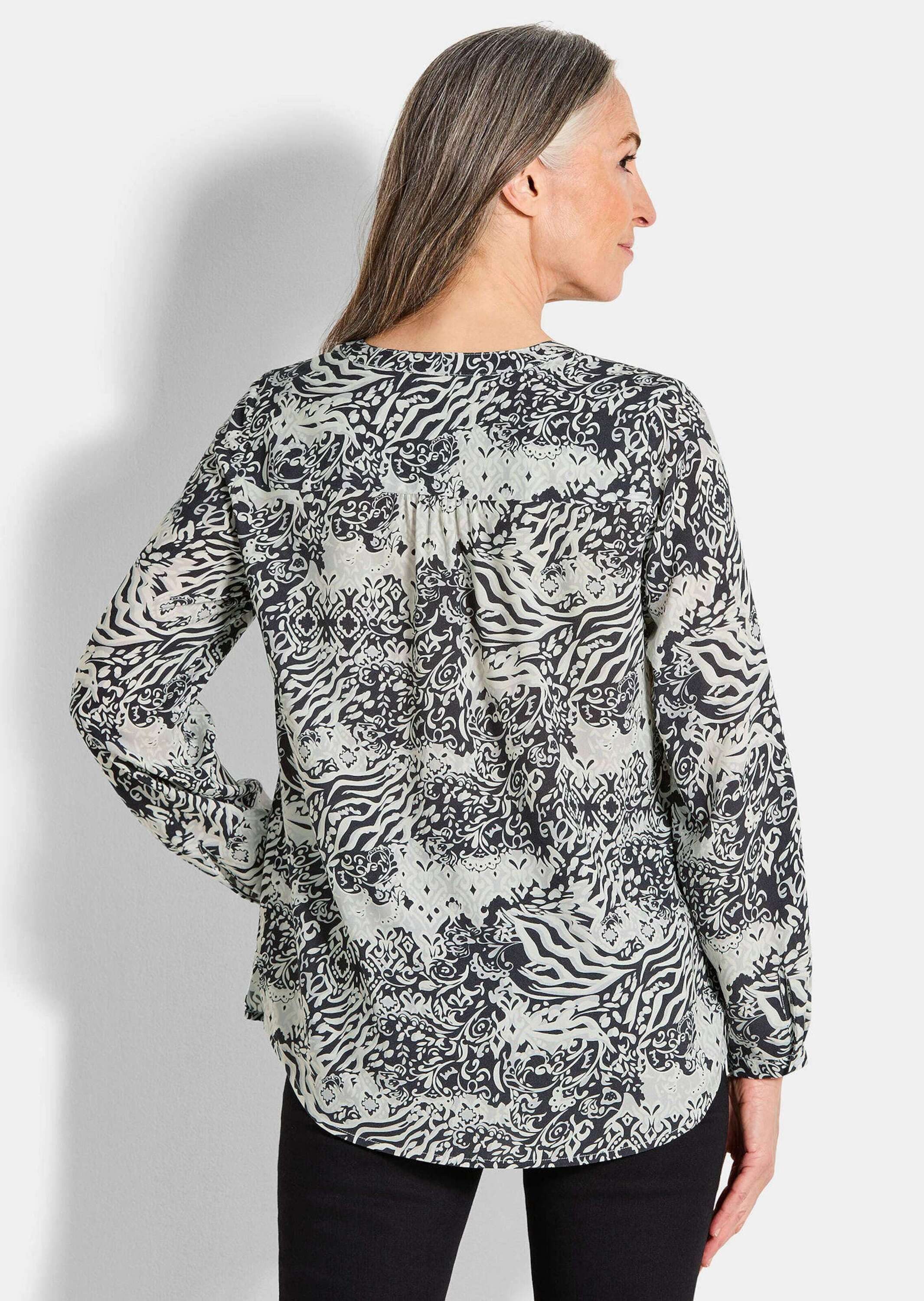 GOLDNER Schlupfbluse Florale Druckbluse mit V-Ausschnitt Viskosebluse mit Seitenschlitzen und Langarm