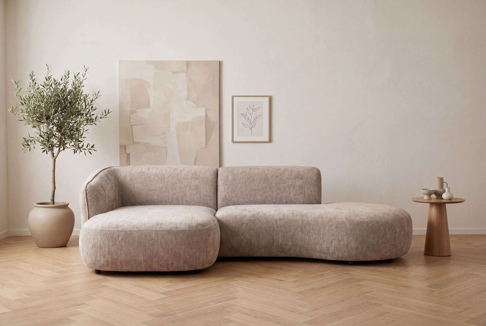 Home affaire Ecksofa OSTRUP Rundsofa, L-Form, Naturtöne, Boucle oder Chenille, Breite 278 cm, organische Form mit sanften Rundungen
