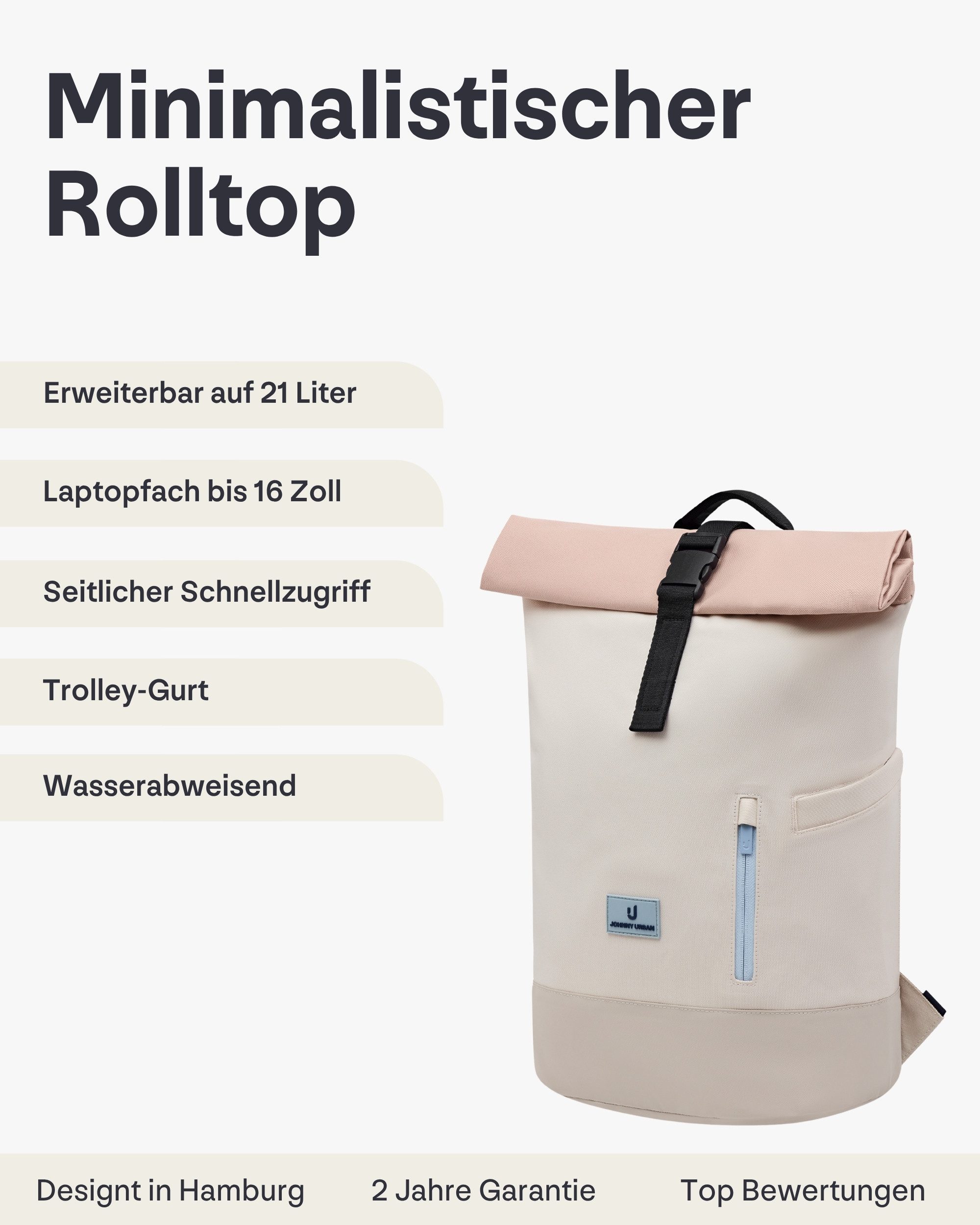 Johnny Urban Cityrucksack Luca Medium Rolltop Rucksack (1-tlg), Gepolstertes Laptopfach, Wasserabweisend