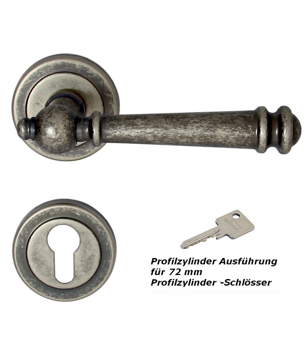 Häusler Onlinehandel GmbH Türbeschlag Massiv Messing Türbeschlag Kos R Antik - Iron Türdrücker Türklinke, Rückholfeder zur Schlossentlastung