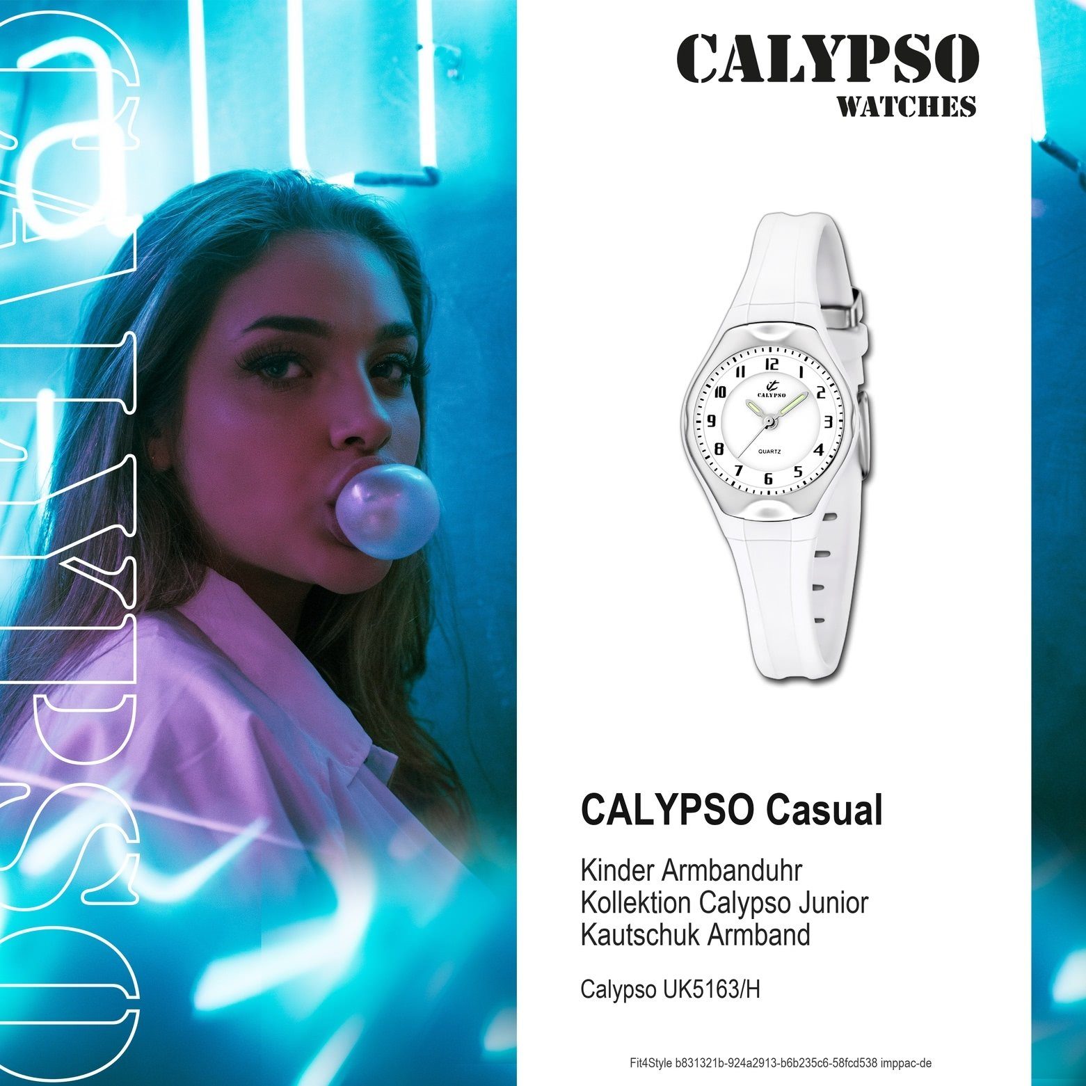 WATCHES Kinder Kinder Uhr Casual Quarzuhr rund, Kautschukarmband Kunststoffband, weiß, CALYPSO Armbanduhr K5163/H Calypso