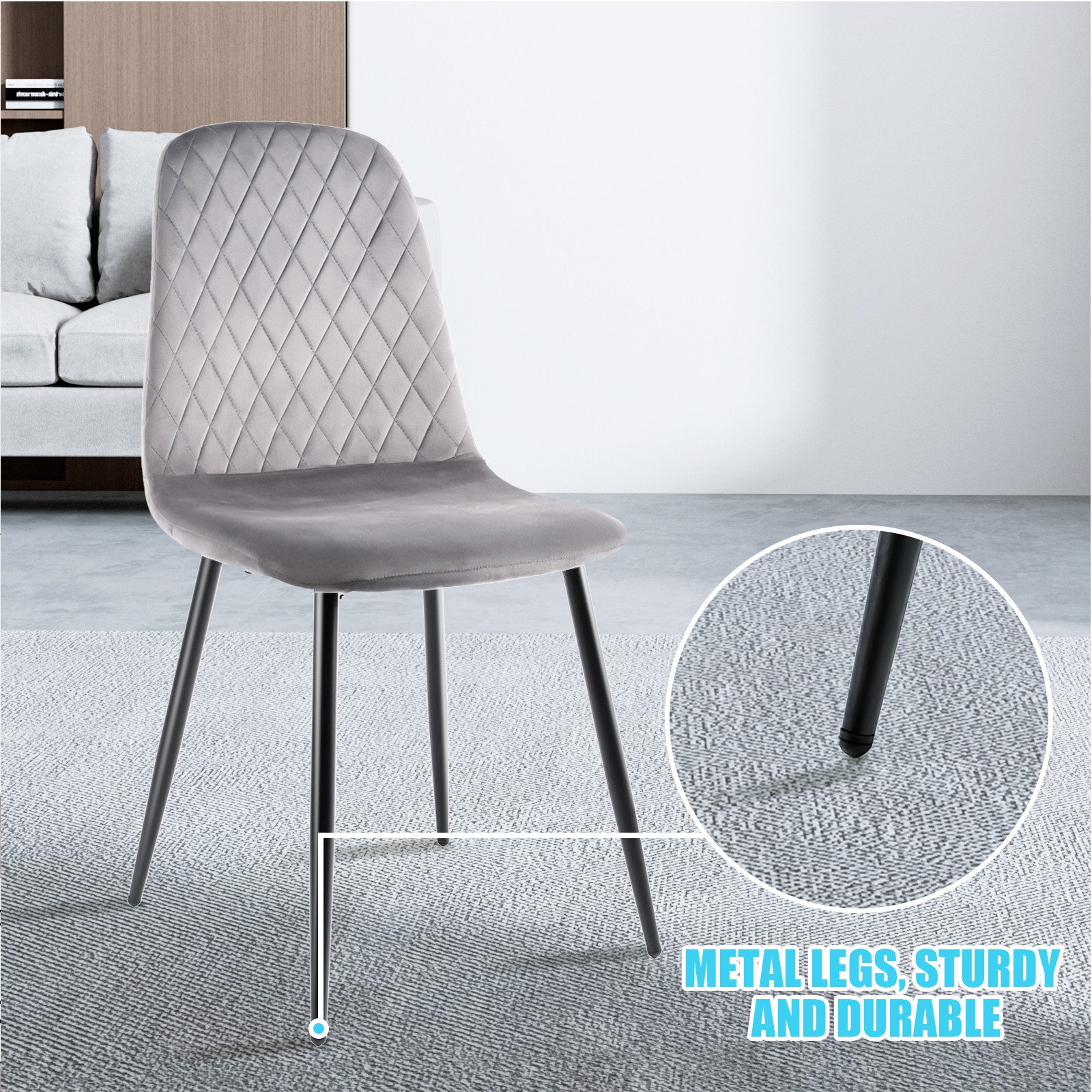 oyajia Esszimmerstuhl Stuhlset – Polsterstühle, Moderner Küchenstuhl. Samt (Metallgestell, 4 St), Küchenstuhl, Samt,Polsterstuhl, bis 150 kg, ERGONOMISCHES DESI – Bild 4 von 5