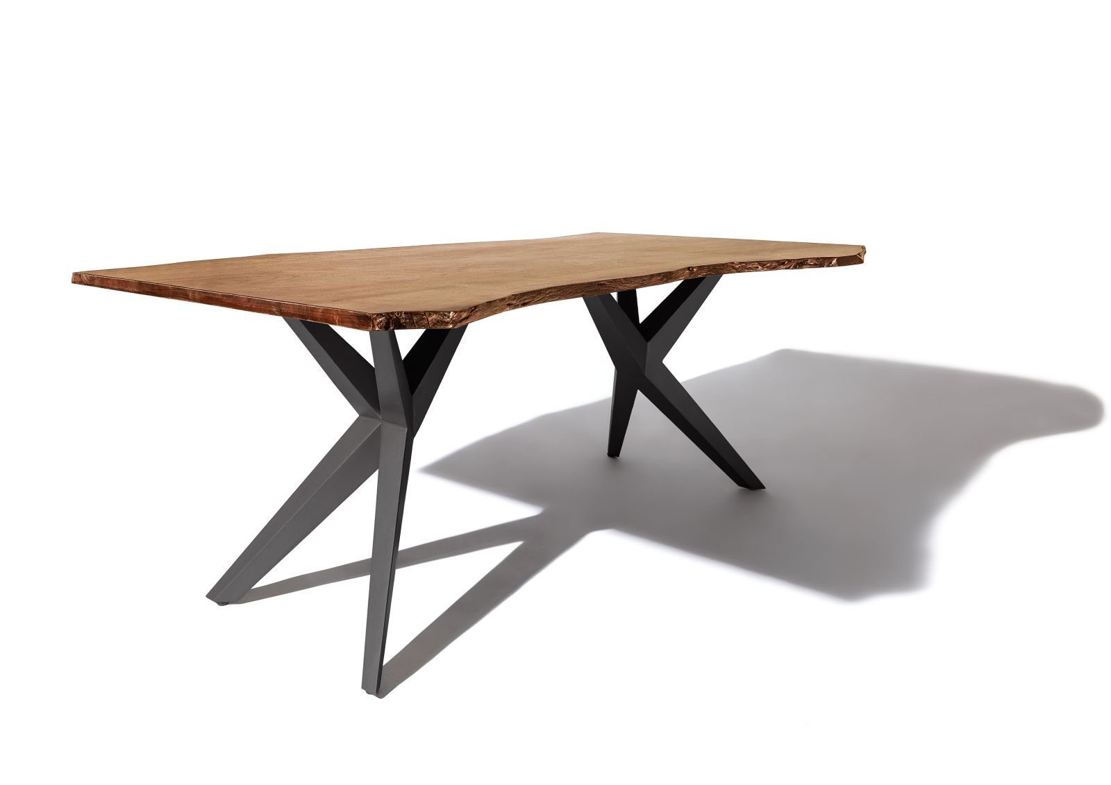 Massivmoebel24 Baumkantentisch FREEFORM (160x90x76 Akazie, Baumkantentisch Esstisch aus Holz massiv), Echte Baumkante, Natürliche Risse und Unebenheiten