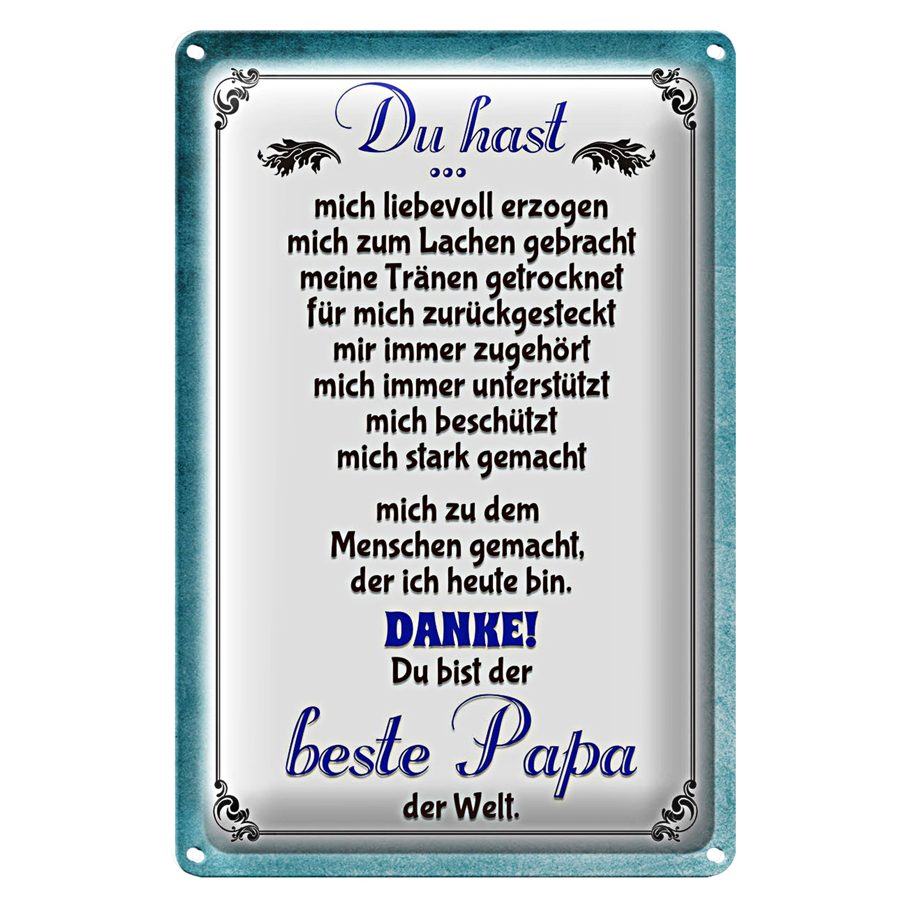 Metallschild Spruch 12x18cm Danke du bis der Beste Papa