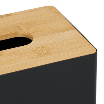 relaxdays Papiertuchbox Schwarze Tücherbox mit Bambusdeckel