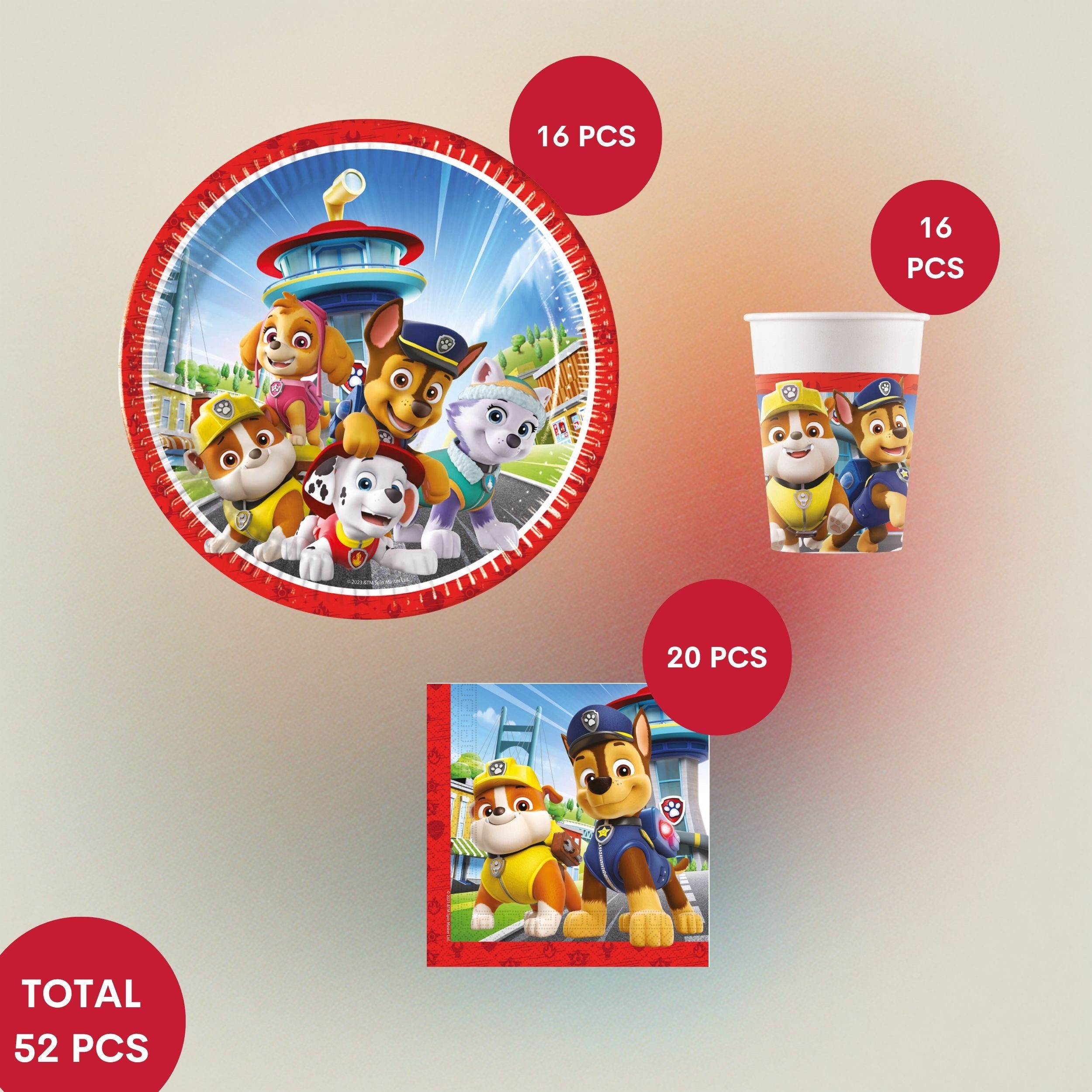 Procos Einweggeschirr-Set Paw Patrol Partygeschirr Set 52-tlg Kindergeburtstag Rescue Heroes, 16 Personen – Bild 2 von 5