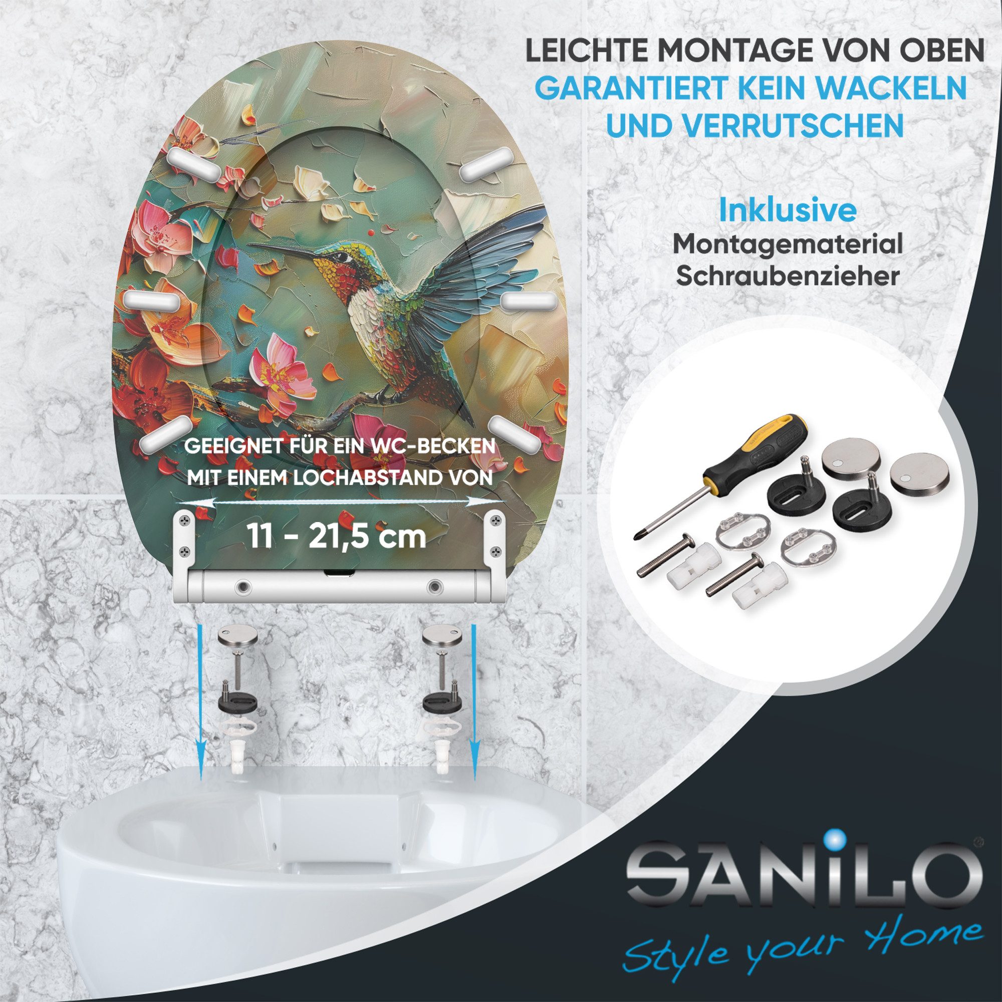 Sanilo WC-Sitz mit Absenkautomatik & Top Fix in vielen Designs, hochwertig, abnehmbar, leichte Montage von oben, mit Schraubenzieher – Bild 5 von 5