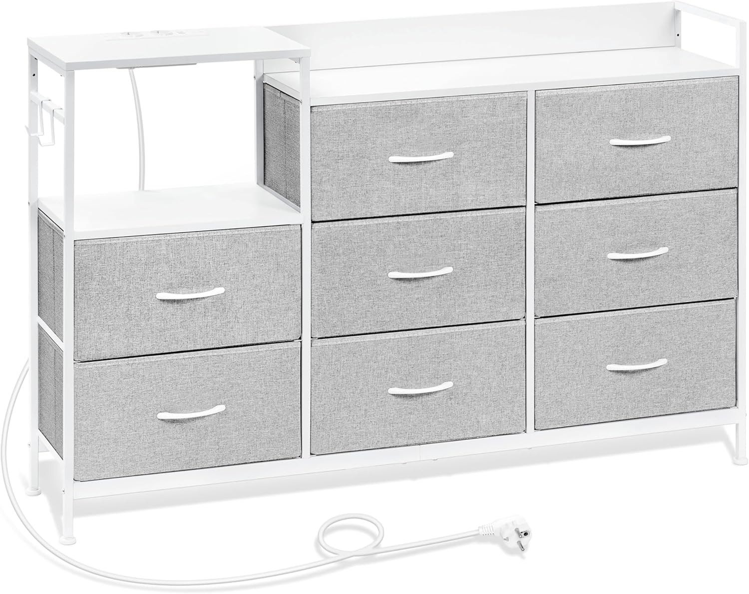 Woltu Kommode (1 St), mit 8 Schubladen Steckdosen, Metallrahmen Holzwerkstoff