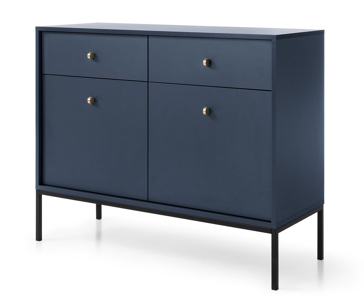 Feldmann-Wohnen Kombikommode Mono (2-türig, 2 Schubladen, 1 St., moderne Optik, Möbelknäufe, Metallfüße), 104x39x83cm Marineblau Matt 2-türig