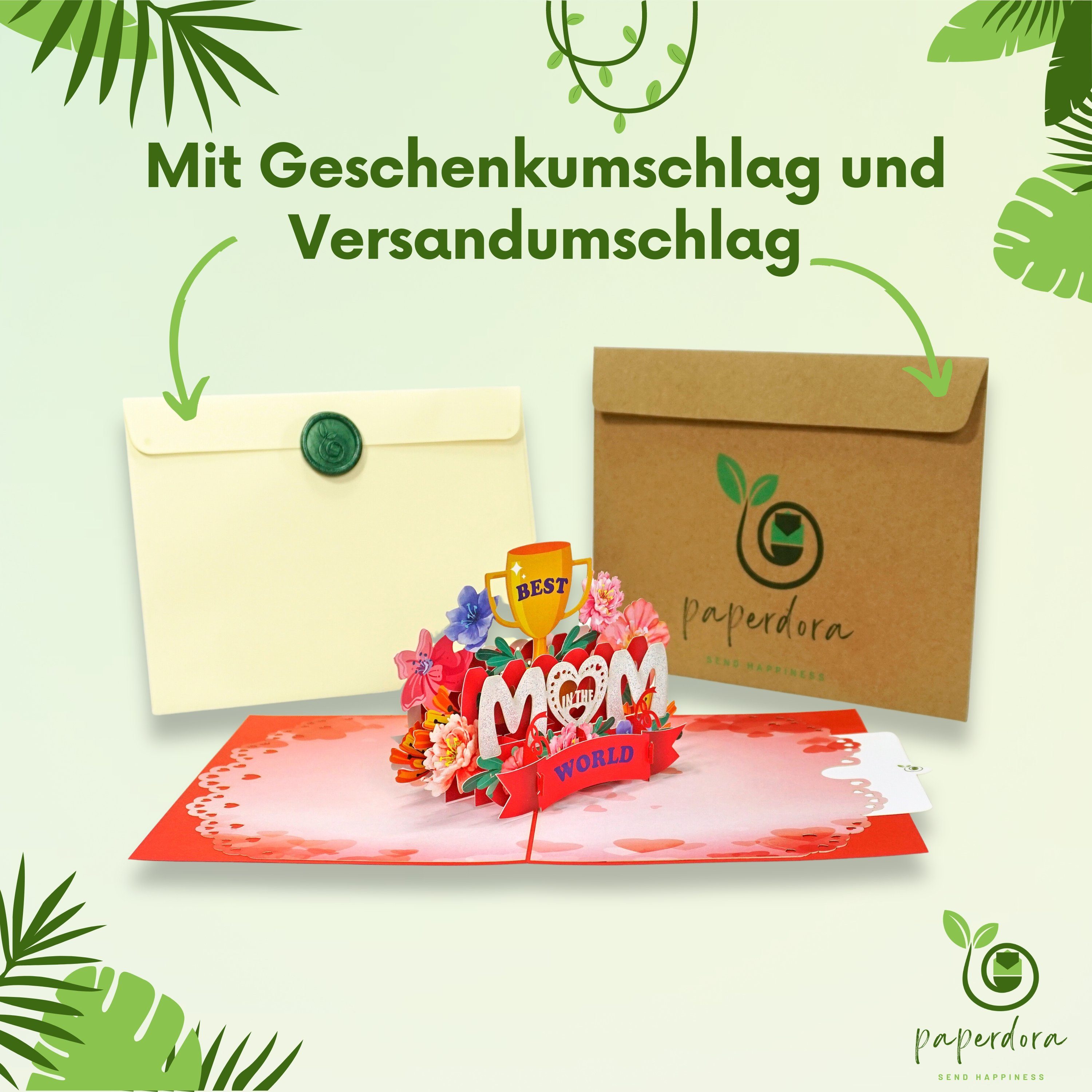 mit Wachssiegel und Muttertagskarte paperdora 3D „Mutter“ Muttertag - Geschenk Umschlag Pop-Up-Karte Grußkarte,