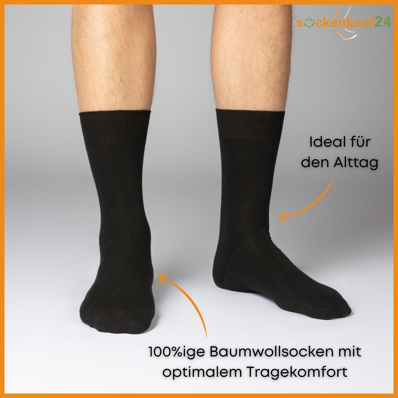 sockenkauf24 Gesundheitssocken 10 Paar Damen & Herren Socken 100% Baumwolle ohne Gummidruck (10 x Schwarz, 35-38) und ohne Naht - 10600