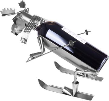 BRUBAKER Weinflaschenhalter Elch als Skifahrer, (inklusive Grußkarte), Metall Skulptur, Wein Geschenk