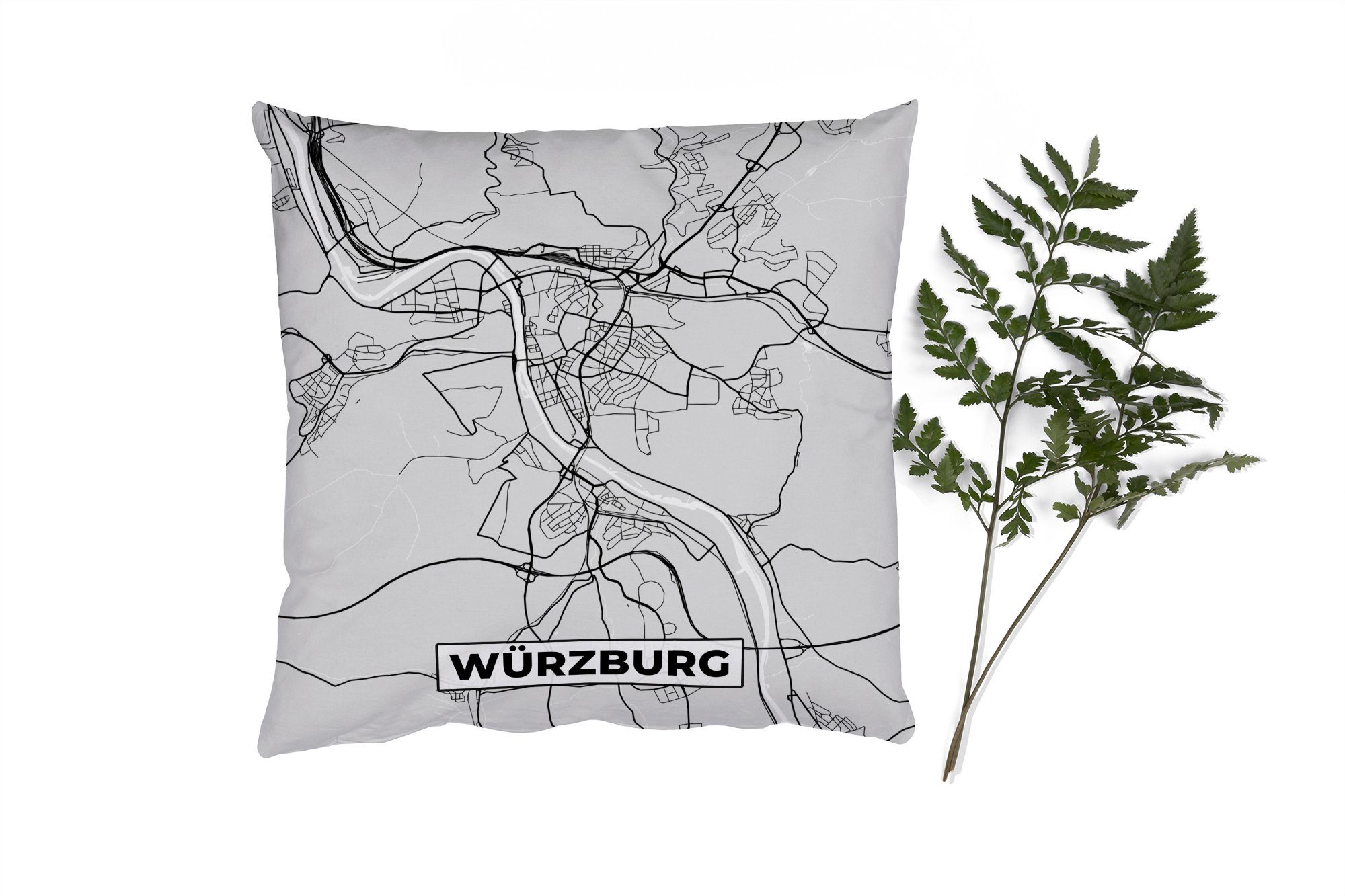 MuchoWow Dekokissen Deutschland - Stadtplan - Würzburg - Karte, Zierkissen mit Füllung für Wohzimmer, Schlafzimmer, Deko, Sofakissen
