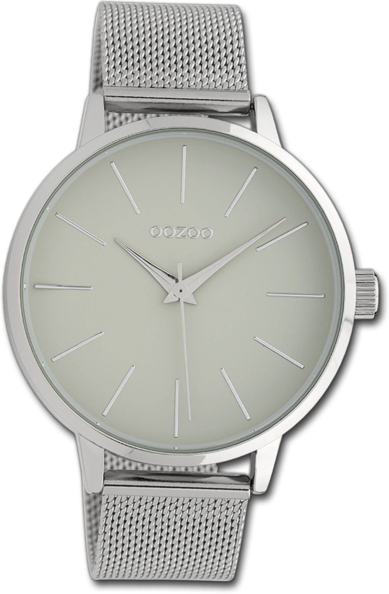 OOZOO Quarzuhr Oozoo Damen Armbanduhr Timepieces, (Analoguhr), Damenuhr Metallarmband silber, rundes Gehäuse, groß (ca. 45mm)