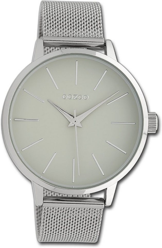 OOZOO Quarzuhr Oozoo Damen Armbanduhr Timepieces, Damenuhr Metallarmband  silber, rundes Gehäuse, groß (ca. 45mm)