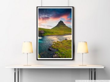 Sinus Art Poster Landschaftsfotografie  Sonnenaufgang am Kirkjufell Berg Island 60x90cm Poster