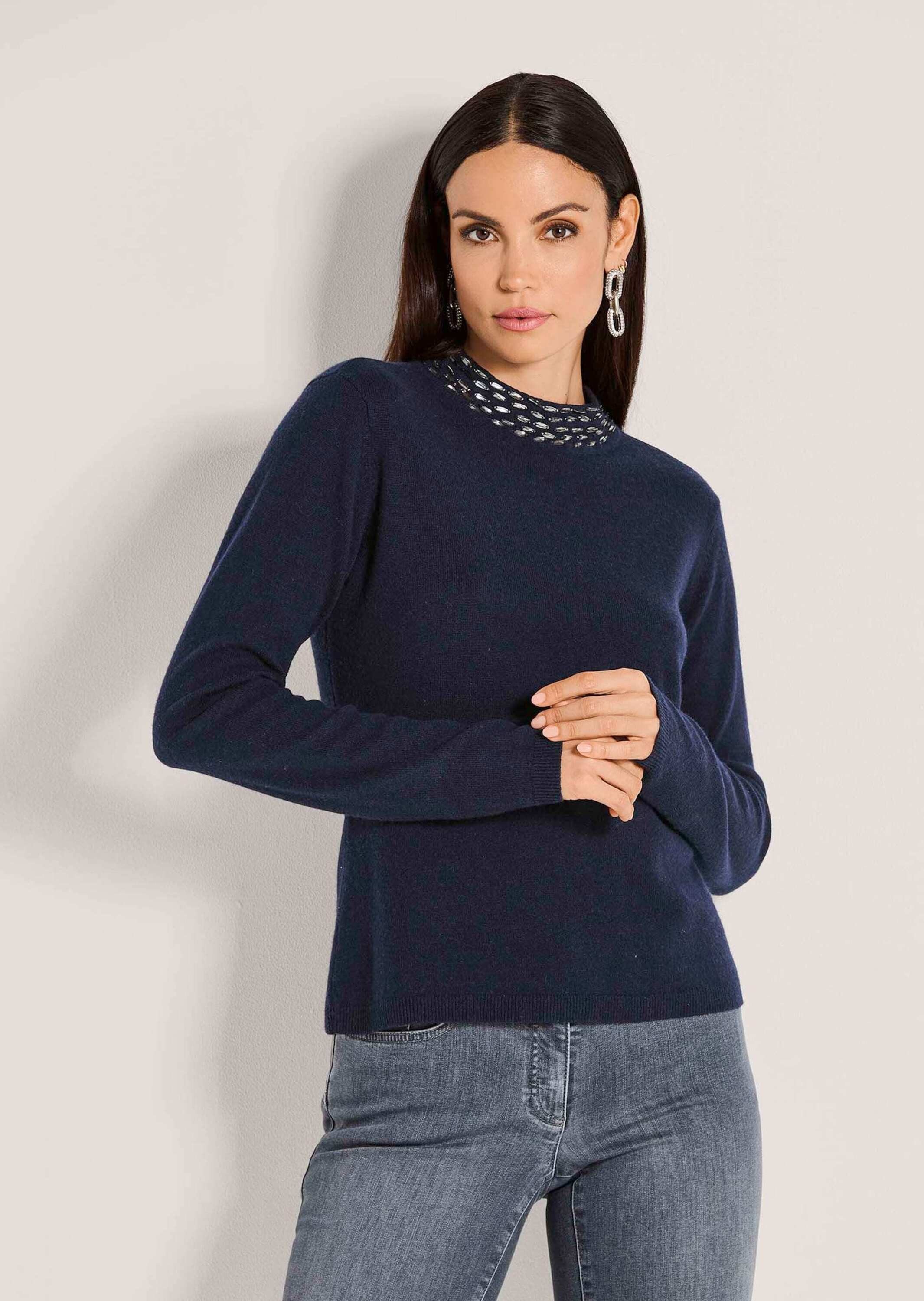 MADELEINE Strickpullover Eleganter Wollpullover mit Stehkragen Glattstrickp günstig online kaufen