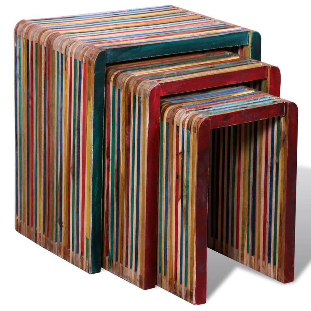 vidaXL Beistelltisch Satztisch-Set 3-tlg. Bunt | Recyceltes Teak (3-St) Mehrfarbig Mehrfarbig