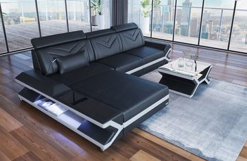 Sofa Dreams Ecksofa Leder Couch Sofa Napoli L Form Ledersofa, mit LED, wahlweise mit Bettfunktion als Schlafsofa, Designersofa