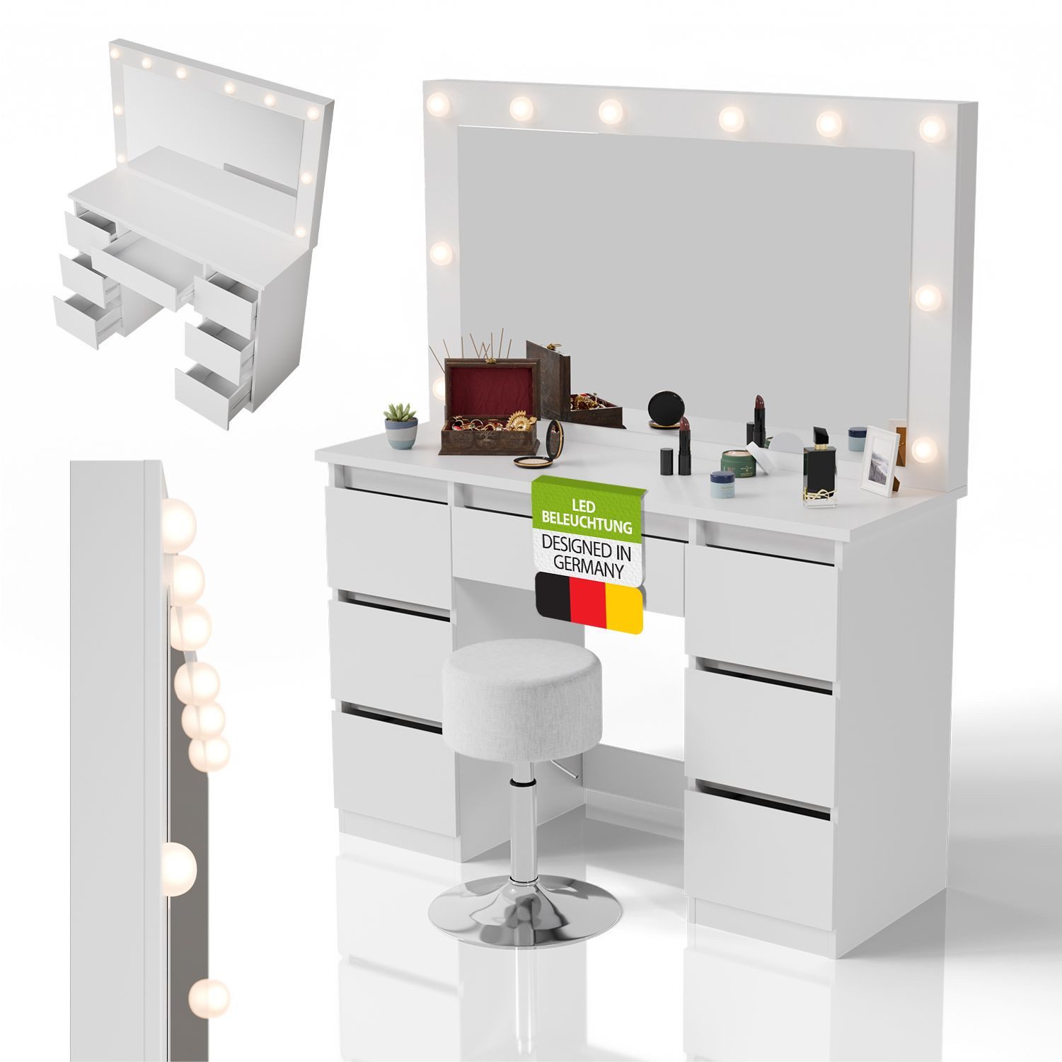 Juskys Schminktisch Lilia (2-St), LED-Beleuchtung, inklusive Hocker, viel S günstig online kaufen