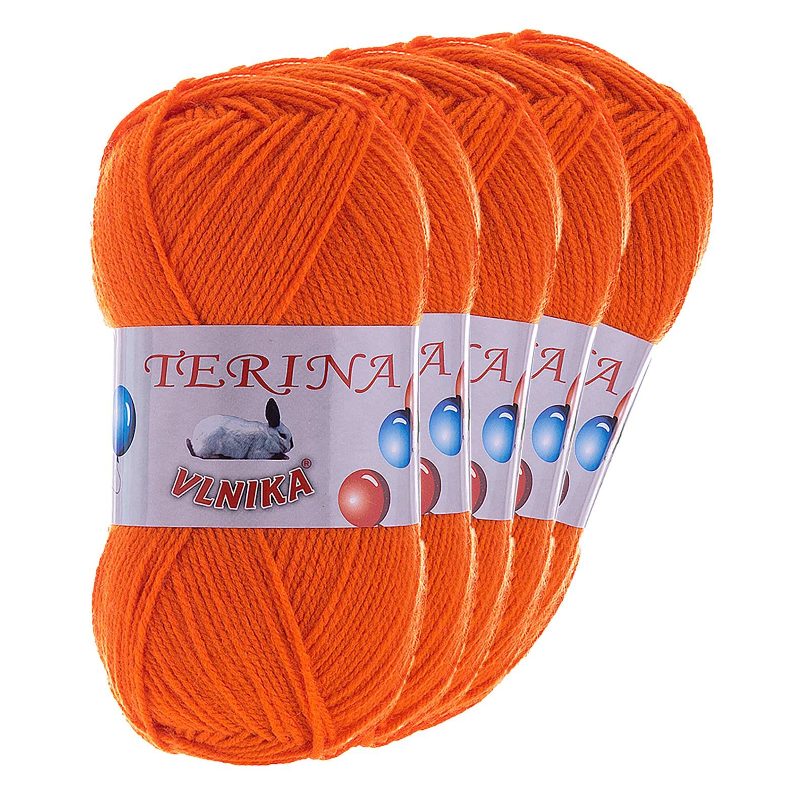 Kartopu 5 x 100g Terina Acrylgarn Klassikgarn Strickgarn Häkeln Schulgarn Häkelwolle, 300 m (Sparpaket mit 5 Knäulen, 5-St), orange