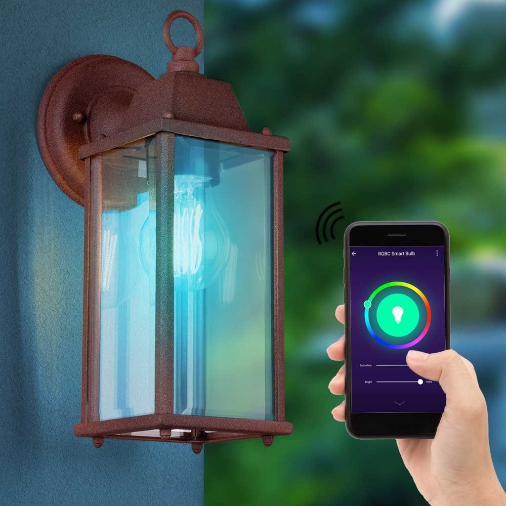 rost Wandleuchte, etc-shop - LED RGB rost Lampe Alexa Laterne Garten Außen Wand Smart Strahler Wandleuchte LED