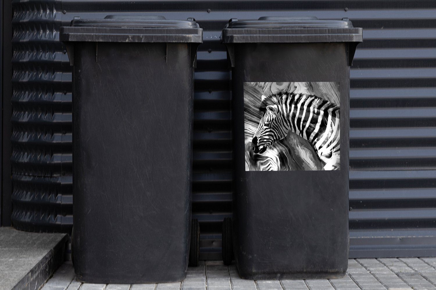 MuchoWow Wandsticker Gemälde Abfalbehälter - Zebra Mülltonne, - - Weiß Sticker, - St), Mülleimer-aufkleber, Schwarz (1 Tiere Ölfarbe - Container